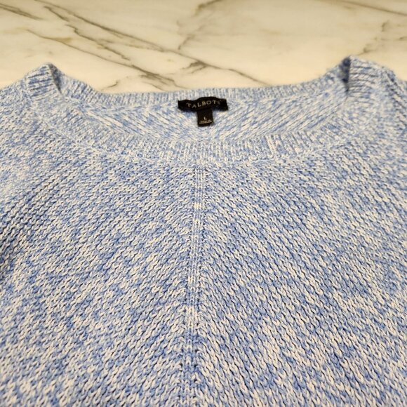 Talbots Blue & White Pima Cotton Knit Sweater Long Sleeve Womens Size L - Picture 4 of 13